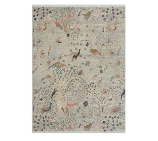 8x10 Soft Gray Hand Knotted Birds Peacock Motif Wool Rug