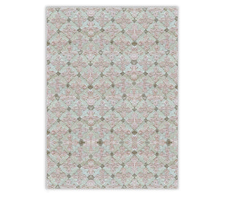 8x10 Trellis hand-knotted rug in blush pink taupe with diamond lattice design. Sustainable abaca fiber living room rug.
