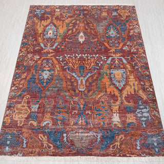 8x10 ft Indo-Persian hand-knotted rug in aubergine teal rust with Tree of Life design.