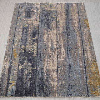 Modern abstract rug in gray beige gold with wood plank design. 8x10 ft low pile area rug.