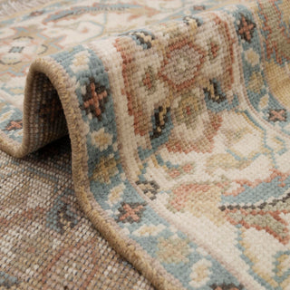 8x10 gold and beige Persian design wool rug, low-pile, durable floral carpet for living room décor