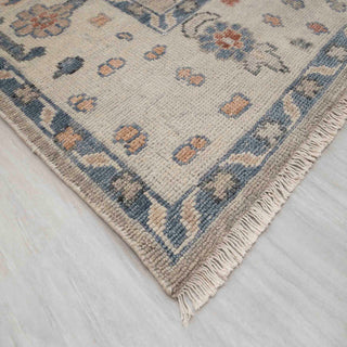 8x10 grey and ivory Oushak wool rug, low-pile traditional floral carpet for living room décor