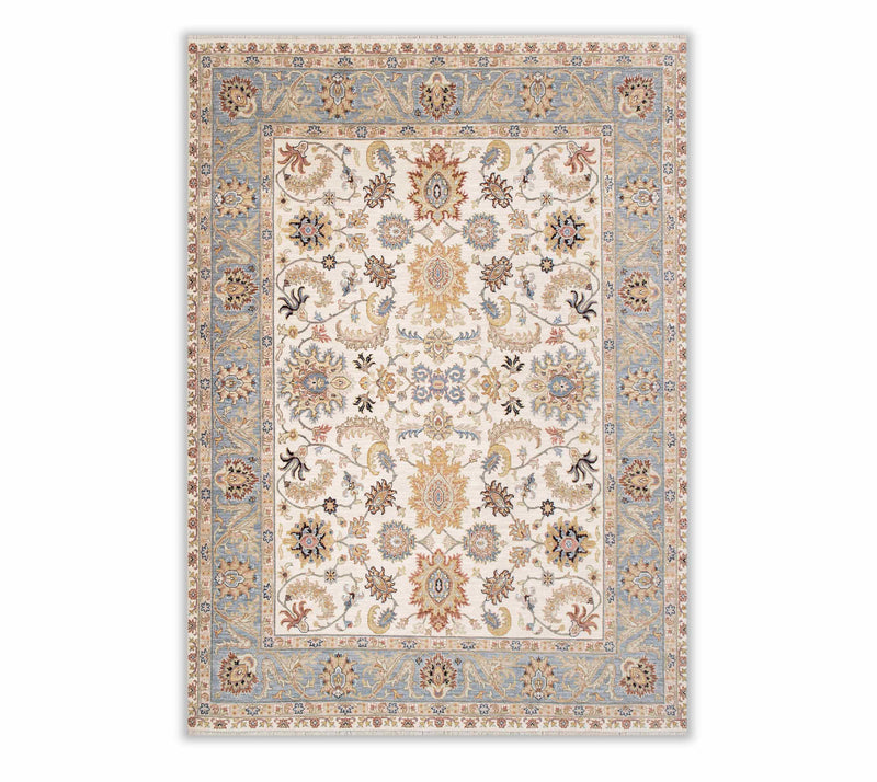 8x10 Vintage Persian Look Ivory Wool Rug For Living Room