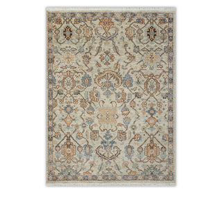 8x10 neutral Beige Blue Persian Inspired Fine Hand Knotted Oushak Rug