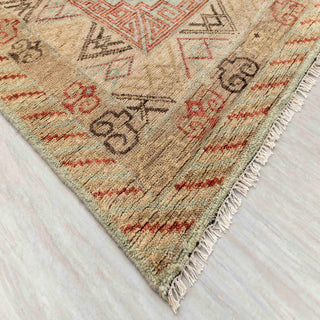 8x10 sage green Khotan wool rug, low-pile, durable traditional geometric carpet for living room décor