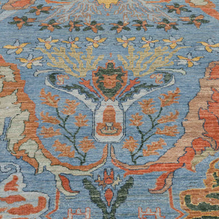 8x10 teal hand-knotted rug JC-9747 orange floral medallion wool soft pile.