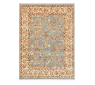 8x11 Blue Gray Ivory Persian Floral Inspired Hand Knotted Fine Weave 100% Wool Rug