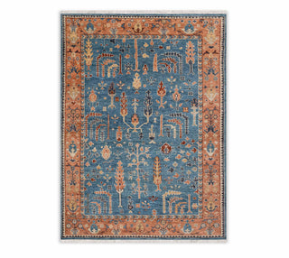 9x12 Blue Rust Tree of Life Inspired Oushak Style Soft Quality Wool Hand Knotted Oriental Rug