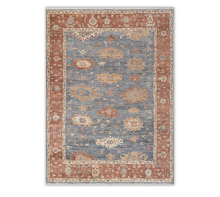 9x12 Blue Rust Turkish Oriental Look Soft Wool Hand Knotted Oushak Rug
