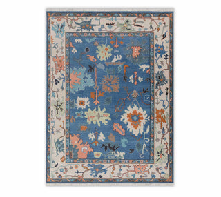 9x12 Blue Wool Oushak Colorful Modern Turkish Style Rug