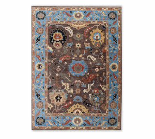 9x12 Brown Blue Modern Turkish Style Oushak Rug Hand Knotted Wool Rug