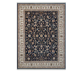 9x12 Deep Navy Ivory Indo Persian Nain Wool & Silk Rug: Oriental Looms