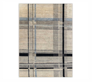 9x12 Gray Beige Colorful Stripes Modern Designer Soft Quality Wool Hand Knotted Rug for bedroom