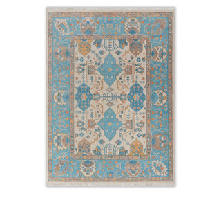9x12 Ivory Blue Wool Oushak Colorful Modern Turkish Style, Usak Rug for bedroom
