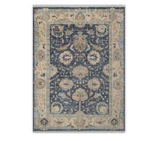 9x12 Navy Beige Turkish Oushak Hand Knotted Wool Rug