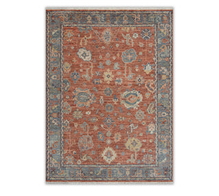 9x12 Red Bluish Gray Turkish Inspired Hand Knotted Wool Rug, Red Rug For Living Room