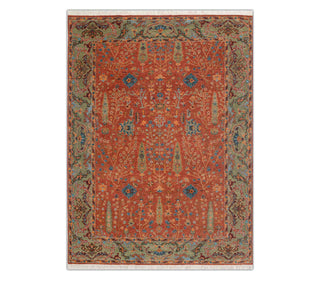 9x12 Rust Green Wool High Quality Persian Inspired Oushak Rug
