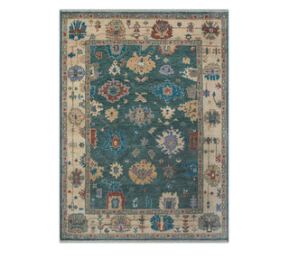 9x12 Teal Modern Floral Oushak Woolen Rug for living room