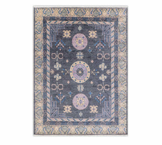9x12 Vintage Persian Style Khotan Gray Colored Border Soft Quality Wool Hand Knotted Turkish Rug