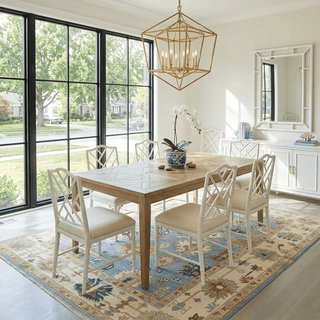 Oushak hand-knotted rug in light blue, ivory, beige with scattered floral medallion design, 9x12.