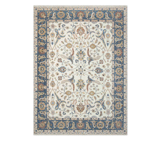 9x12 ivory slate blue handmade floral rug for living room