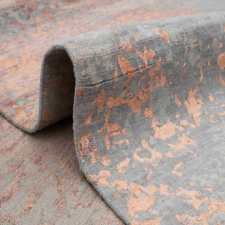 Abstract hand-knotted rug in grey copper rust with distressed metallic design. 9x12 ft