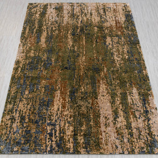 Abstract hand-knotted rug in olive green, navy, rust on beige, 8x10 modern area rug