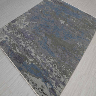 Abstract hand-knotted rug in slate navy blue grey with distressed marbled design. 8x10 ft area rug