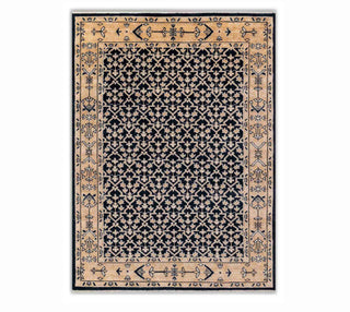 9x12 Navy Beige Gold Hand Knotted Modern Sultanabad Oushak Style Rug-