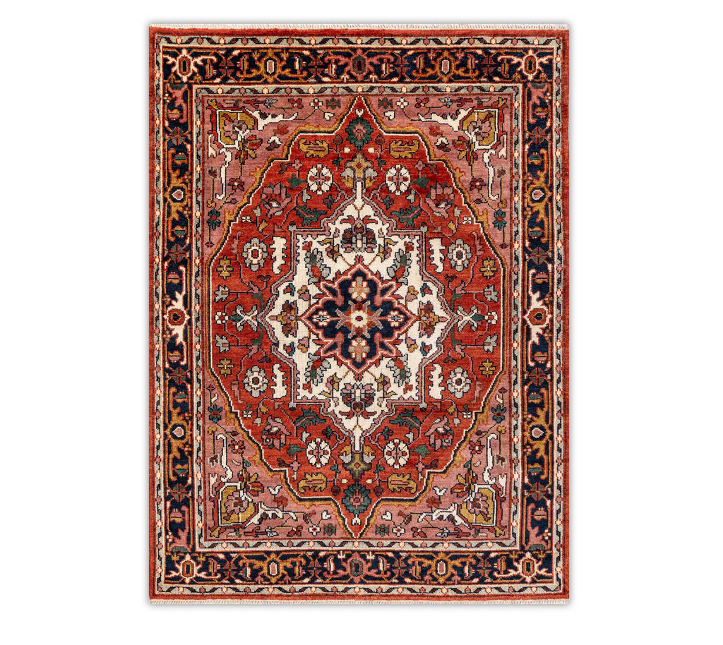 Classic Persian Serapi Handmade Rust Navy Wool Rug For Living Room ...