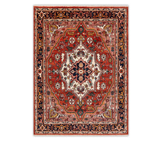 Classic Persian Serapi Handmade Rust Navy Wool Rug For Living Room