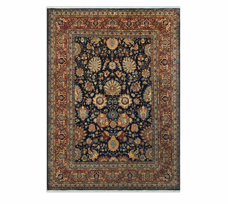 8x10 Authentic Persian Floral Motifs Navy Fine Weave Rug