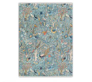 Custom size hand knotted blue birds and garden high kpsi wool rug, birds of paradise rugs