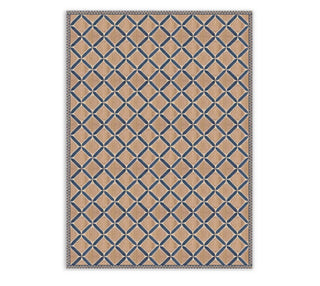 Beige Navy Basketweave Grind Handmade Natural Fiber Area Rug