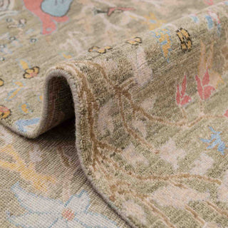 Beige bird-and-floral wool rug, 6x9 living room carpet, soft pile, durable, decorative fringe edges