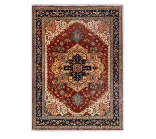 8x10 Rust Navy Antique Serapi Classic Persian Bidjar Wool Rug for living room Rug