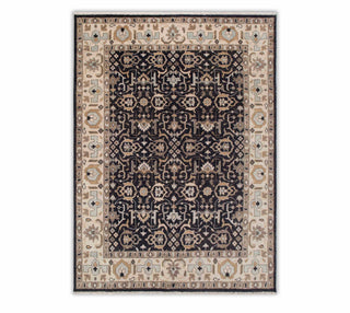 Black Cream Persian style Oushak, Modern Traditional Hand Knotted Wool Rug custom size rug