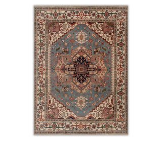 Blue Cream Serapi Heriz Classic Persian Hand Knotted Wool Rug