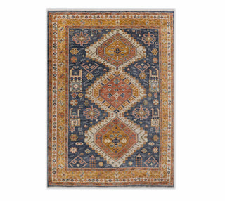 Blue Gold Persian Tribal Inspired Oushak Style Soft Quality Wool Hand Knotted Oriental Rug For Bedroom Living room
