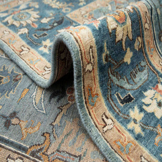 Blue wool 8x10 area rug, soft durable pile, ideal for living room or bedroom traditional décor.