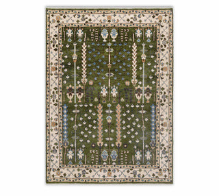 Classic Persian Tree Of Life Green soft Wool Handmade Turkish Oushak custom size Rug