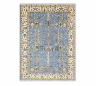Classic Persian Tree of life Modern Designer Soft Oushak Turkish Style Blue Wool Ushak