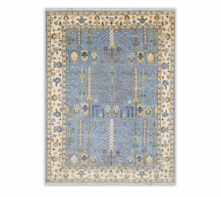Classic Persian Tree of life Modern Designer Soft Oushak Turkish Style Blue Wool Ushak rug