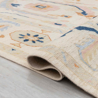 Colorful ivory Oushak wool rug, soft pile 9x12 carpet ideal for bright living rooms, family rooms, kids spaces