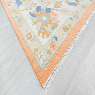 Colorful orange Oushak wool rug, soft pile 9x12 area carpet for living room, dining room, boho decor