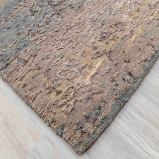 Contemporary Indian hand-knotted rug with abstract landscape motif in taupe, gold, moss green, large 8x10