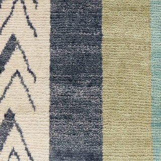 Contemporary Indian hand-knotted rug with chevron motif in emerald, aqua, navy, beige, large size.