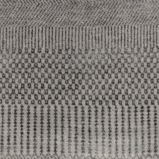Contemporary Indian hand-knotted rug with minimalist stripe motif in charcoal and light grey, large 8x10.