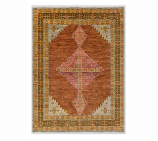 Coral Rust Pink Modern Persian Style Soft Wool Hand Knotted Oushak Rug 