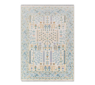 Cream Blue Garden Pine Tree Of life Rug Modern Oushak Rug Premium Wool Hand Knotted Turkish Inspired Rug